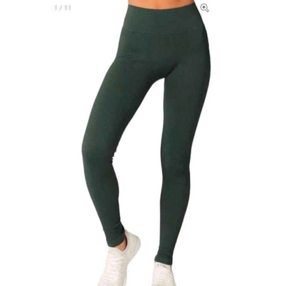 NWT NUX Ribbed Leggings Green Size Small